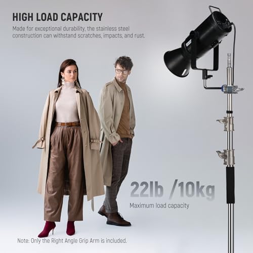 Image of NEEWER Stainless Steel 5 /8 inch Baby Pin Stud Right Angle Grip Arm for 3 or 4 Way Clamp System C Stand Boom Arm Light Stand, 7.5inch Light Mount for LED Video Light Studio Flash, Max Load 22lb /10kg, UA046