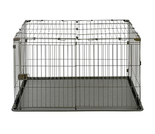 Iris Ohyama Welpenauslauf mit abschließbarer Tür und Dach, Katzengehege, H66cm, Braun, Hundebox, Für Outdoor, Indoor, Welpenlaufstall, Hundezaun, Welpenzaun, Laufstall Hund, STS-1200TY