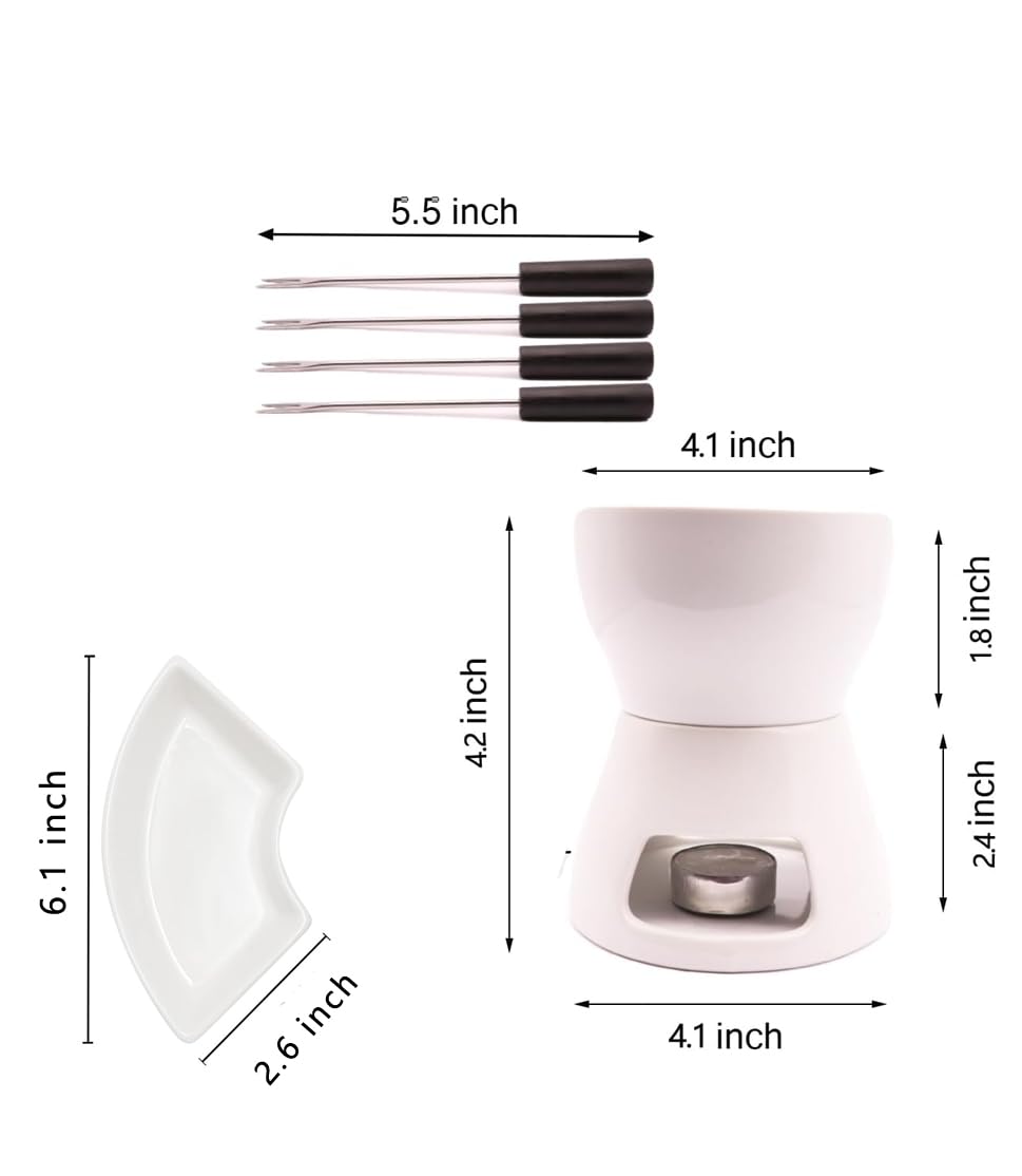 Ceramic Fondue Pot Set - Melt Chocolate & Cheese -5 Ceramic Fondue Pot Set - Melt Chocolate & Cheese -5