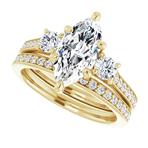 10K Solid Yellow Gold Handmade Engagement Rings 1.0 CT Marquise Cut Moissanite Diamond Solitaire Wedding/Bridal Rings Set for Women/Her Propose Rings (4.5)