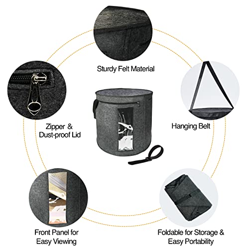 Large Hat Storage Box For Women & Men With Reusable Fastening Tie, Dichab 18.5''D * 17''H Foldable Sturdy Felt Hat Boxes, Round Hat Organizer For Travel, Stuffed Animal Toy Storage Bin Bag (Hat Box With Fastening Belt) #TOP4