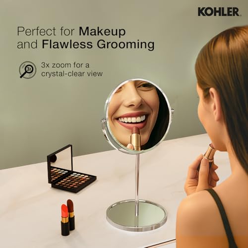 Image of Kohler July Detailing Mirror with 3X Magnification | Freestanding Countertop Round Mirror | Double Sided Pedestal Mirror for Shaving, Makeup | 3 Years Warranty, 175 mm