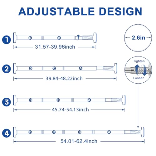 Image of Shower Curtain Rod 32-62Inch Silver Shower Rod Tension Rod Adjustable