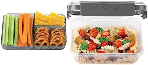 SnapLock by Progressive Bento-To-Go Container - Gray, Easy-To-Open, Leak-Proof Silicone Seal, Snap-Off Lid, Stackable, BPA FREE