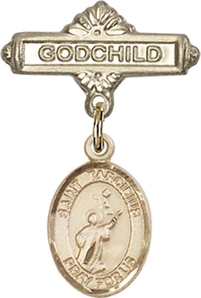 Gold Filled Lapel Pin with St. Tarcisius Charm and Godchild Pin St. Tarcisius is the Patron Saint of Altar Boys/Altar Girls