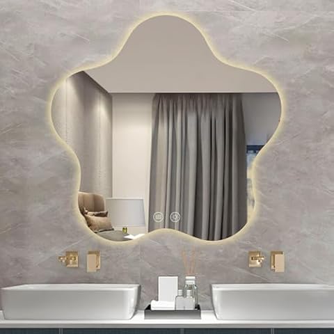 HSSZXFR 20 X 20 Inch LED Mirror for Bathroom Anti-Fog, Lighted Mirrors for Bathroom Wall Mounted Explosion-Proof, Make Up Vanity Mirror with Lights 3 Colors Dimmable Touch Control Cover
