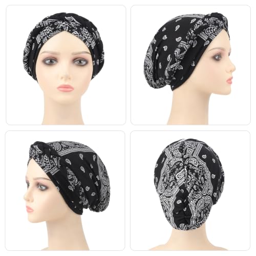 Image of DRESHOW Turban Pre-Tied Twisted Hat Thread African Head Wraps for Black Women Chemo Cancer Cap Braid Hair Cover
