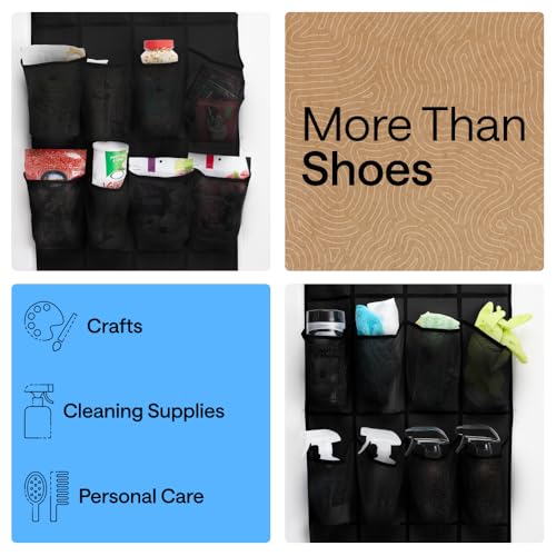 Image of GORILLA GRIP Over the Door Shoe Organizer, 24 Extra Large Pockets, Black