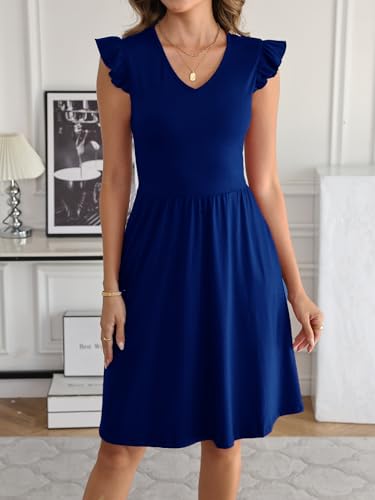 Image of HELYO Women's Summer Dresses Cute V Neck Ruffle Sleeve Cocktail Short Work Casual Dress with Pockets 648