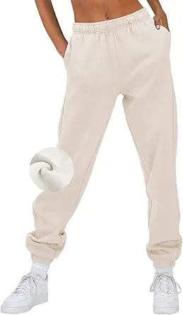 EFAN Womens Fleece Sweatpants Warm Baggy Pants Comfy Oversized Fall Joggers High Waisted Cotton Lounge with Pockets