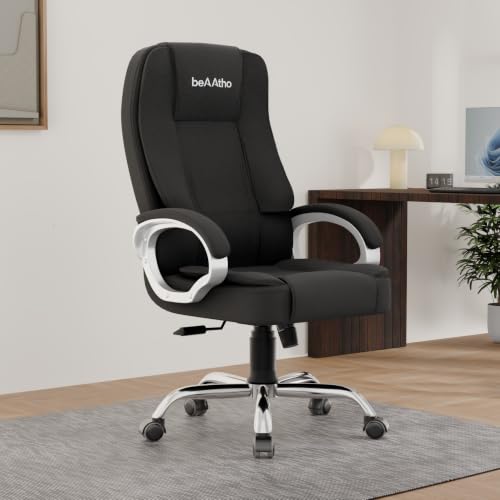 Image of beAAtho Vintage Executive High Back Ergonomic Fabric Office Chair with 3 Years Warranty | Revolving Director & Boss Seating | Orthopedic Design | Fabric Black
