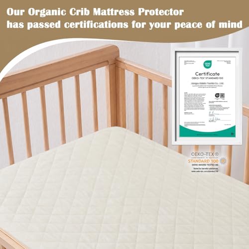 Image of Organic Crib Mattress Protector - Top&Side 100% Waterproof Protector | Organic Mattress Protectors for bed | 5-Sided Waterproof Protection | Noiseless & Breathable | Crib Size 52x28x9 in