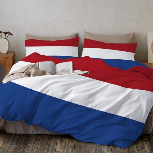 Funda Nórdica Cama 80/90 Rojo Blanco Azul Funda Nórdica Edredón 135X200Cm Bandera del Reino De Los Países Bajos Microfibra Suave Reversible Y 1 Fundas De Almohada De 50X75Cm