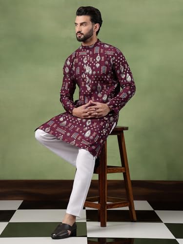 Image of SOJANYA (Since 1958 Men's Cotton Traditional Foil Print Motifs Kurta With Pyjama