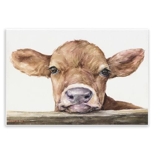 Stupell Industries Cute Baby Cow Animal Watercolor Painting Wall Plaque Art Design By Artist George Dyachenko