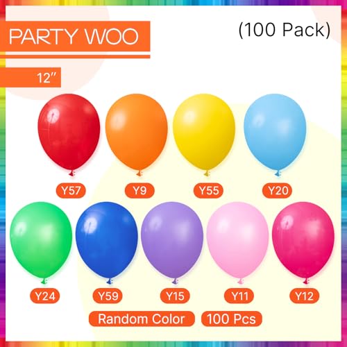 Image of PartyWoo Assorted Colors Rainbow Balloons 100pcs 12 Inch Multicolor Colorful Primary Color Balloon for Graduation Baby Shower Unicorn Fiesta Flower Spring Rainbow Theme Birthday Party Decorations