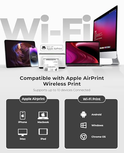 Image of MUNBYN Wireless Wi-Fi AirPrint Thermal Printer Shipping Label Printer | Compatible with iPhone, iPad, MacOS, Android Windows Suit for Small Business, Etsy, USPS, No Ink, Fast & Clear Printing
