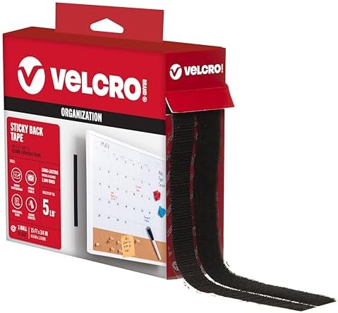 VELCRO Brand Sticky Back Tape for Organization, 15' x 3/4", Black, (90081)