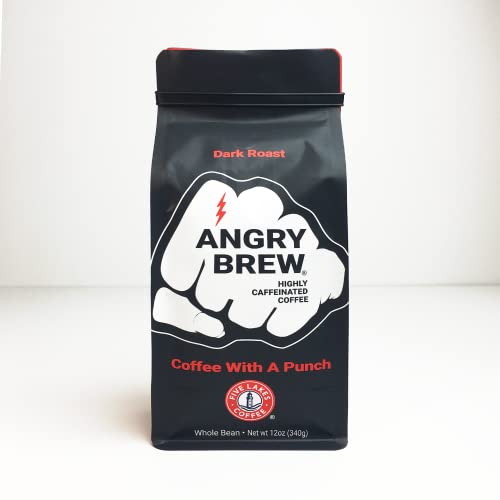 Five Lakes Coffee - Angry Brew - Coffee with a punch! Highly caffeinated, dark roast, coffee (Whole Bean)