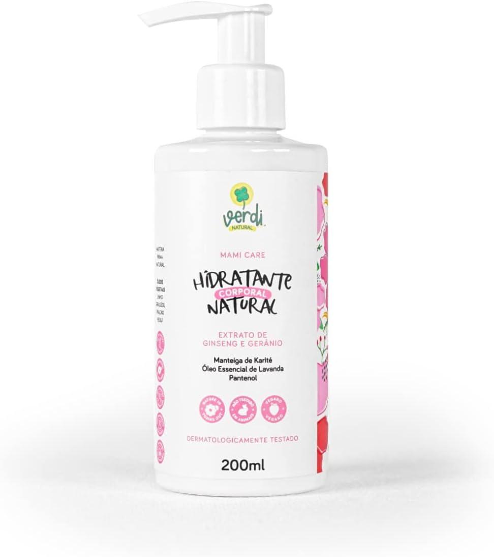 Loção Hidratante Corporal Vegano Ingredientes Naturais Extrato de Ginseng e Gerânio Óleo Essencial de Lavanda