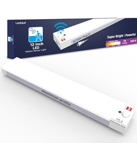 Image of Leetdud Under Cabinet Lighting Plug in 12 Inch, 120V Motion Sensor Lights Indoor, 3CCT 3000 /4000 /5000K, Aluminum Linkable Super Bright LED Counter Light with Timer for Kitchen, Closet, White, 1 Pack