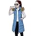 BoxJCNMU Gilet da donna Giacca invernale Tasca Cappotto con cappuccio in pelliccia Gilet lungo senza maniche imbottito in cotone casual caldo Blue XXL