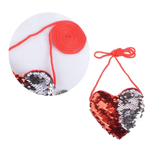 Beaupretty Cute Sequin Heart Shaped Crossbody Bag for Stylish Red and Silver Messenger Coin Purse present for Boys and Durable Design for Coins and Essentials