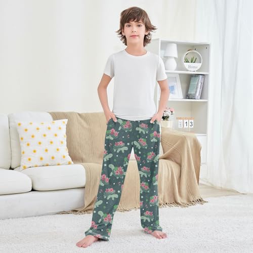 Boys' Pants Bloom Turtle Green Pattern Long Bottoms Jogger Pants Elastic Waist Trousers with Pockets S-XL3