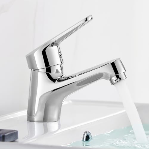 Ibergrif Waschtischarmatur Ohne Zugstange Einhebelmischer Hoch 60 mm – Badarmatur Waschbecken Mischbatterie mit Keramikkartusche, Tropffrei, Wassersparend, 3/8″ Anschluss, Chrom, M11050