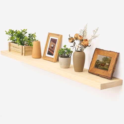 Image of Marsmiles Floating Shelves for Wall - 55 Inch Unfinished Natural Wood Floating Shelves Set of 1-55 Inch Wide x 7.7 Inch Deep x 1.6 Inch Thick Natural Wooden Shelves for Room Wall