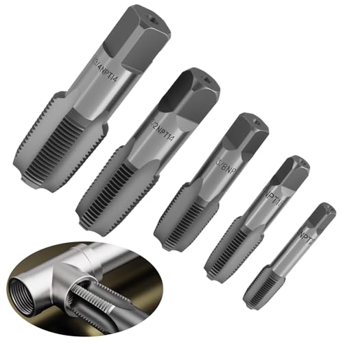 5 PCS Grifos de Rosca de Acero, BSP 55 Grados,juego de 5 macho de roscar npt, para Juntas de Tuberías de Agua, Reparación de Automóviles y Maquinaria - Tamaños G1/8, G1/4, G3/8, G1/2, G3/4