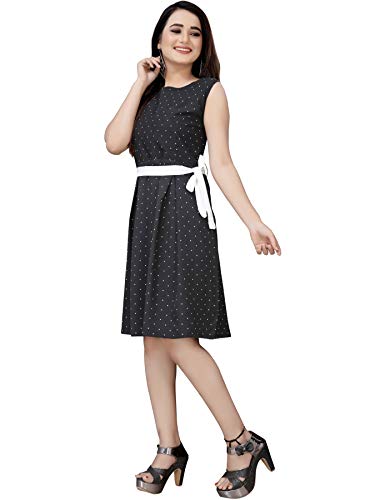 Image of AA Creation Block Print Designer Round Neck Knee Length Short Dress for Women & Girls