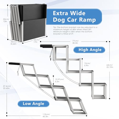 Dog Stairs for Large Dogs - 4 Step Foldable Dog Ramp for Car Non-Slip Surface Support up to 230lbs - Suitable for Sedans, Sofas, Beds