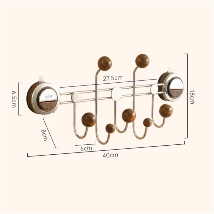 Hat Rack for Wall No-Door Holes Suction Cup Hooks, Wall Mounted Coat Rack for Bedroom/Entry Door Storage(Light Brown)
