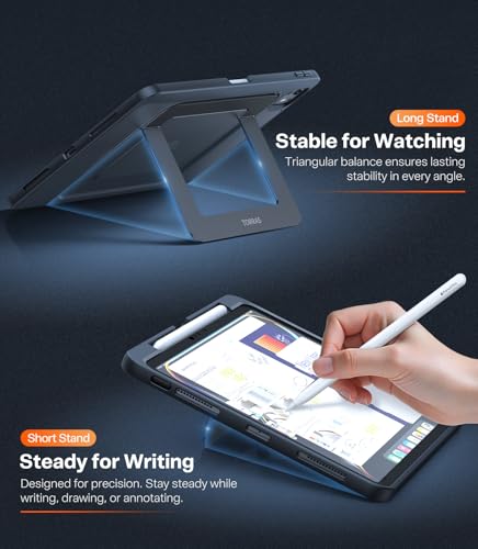 TORRAS Ostand for iPad Pro 11 inch Case 4th/3rd/2nd/1st Generation 2022 2021 2020 2018 with Sturdy Kickstand, Slim Bend-Proof, Adjustable Stand, Any-Angle Viewing, Built-in Pencil Holder, Black