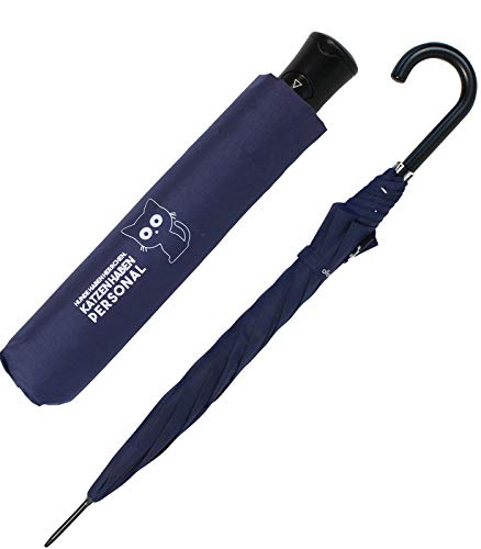 Regenschirm Set Stockschirm und Taschenschirm mit Automatik Katzen haben Personal. - Navy-blau Cover