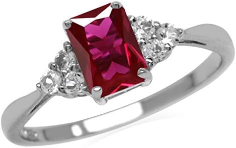 Silvershake Created Red Ruby Octagon 7x5 mm 925 Sterling Silver Engagement Ring Size 8