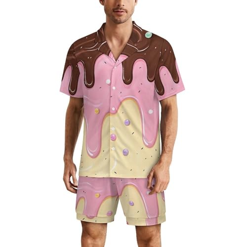 GemGam Mens Pajamas Set Soft 2 Piece Loungewear Chocolate Pink