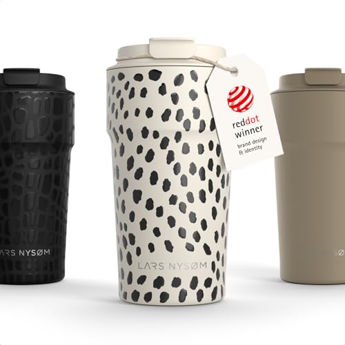 Image of LARS NYSOM Thermo Coffee Mug to go 17oz | Travel Mug 0.5 Liter with Insulation | Silicone grip base | Leak Proof Stainless Steel Tumbler for Coffee and Tea on the Go (Beige, 17oz)