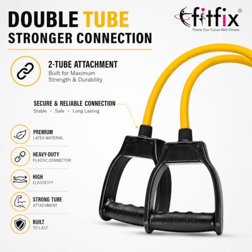 Image of Fitfix Yellow Resistance Exercise Tube 25Kg Resistance 55 lbs Workout Exercise Band Tube with Handle for Home Gym Use Resistance Bands for Pull Ups, Stretching Toning Tube for Warm Up