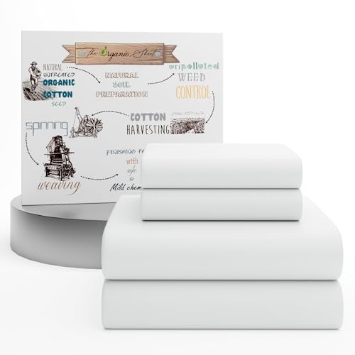 SUPREME ELEGANCE Organic 100% Cotton Queen Sheet Set, 18” Deep