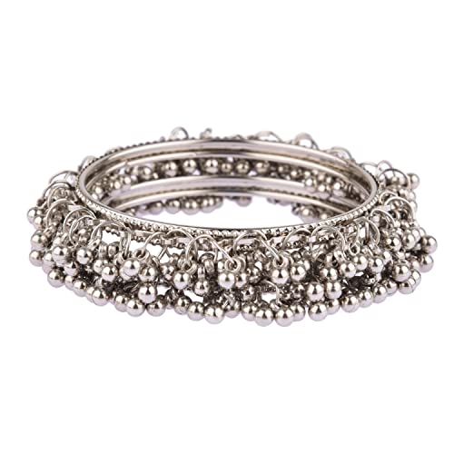 Efulgenz Oxidized Bangle Bracelet Boho Indian Retro Bohemian Metal Balls Charms Hangings Vintage Bracelet Bangle Jewelry For Women Girls (2 Pcs) (2-8, Silver (Set Of 2 Pc) #TOP5