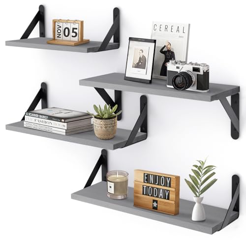 YGEOMER Floating Shelves for Wall, Different Sizes Gray Wall Shelves for Living Room, Bathroom, Bedroom, Kitchen, Home Decor (Set of 4) by YGEOMER - Used condition - US$19.82