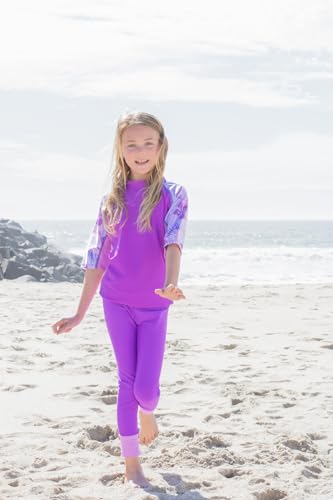 Image of Tuga Girls Short Sleeve Rash Guard and Swim Legging Bathing Suit Set, UPF 50+