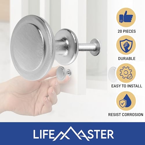 LifeMaster 6pcs 1-1/4" Kitchen Cabinet Knobs - Rust-Proof, Brushed Nickel Finish, Modern Design, Strong Zinc Alloy by Lifemaster - Image 3