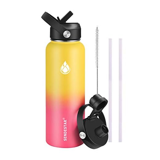 SENDESTAR Insulated Water Bottle W/Straw lid & Sport lid 32-40oz, Stainless Steel Vacuum Wide Mouth Sports Water Bottle Double Wall Sweat-Proof BPA Free Keep Cold or Hot for Hrs(Yellow&Pink)