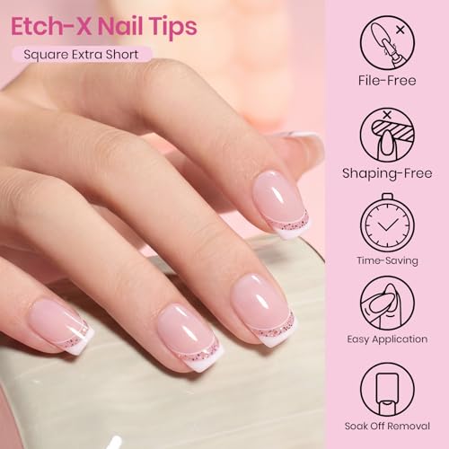 Image of Beetles Gel Nail Tips Etch-X- Square Extra Short, 384pcs 12 Sizes | Pre-Etched Half Matte Full Cover Soft Gel Nail Tips, Press on False Nail Extension Acrylic Fake Nails, Easy DIY Salon Art