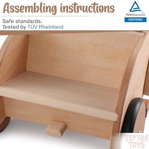 Image of 2-in-1 Wooden Baby Walker with Sit-to-Stand Learning | with Adjustable Seat & Speed | Baby Walker Push Toy in Natural Wood for Babies 6-12 Months up to 3 Years for Infants and Toddlers