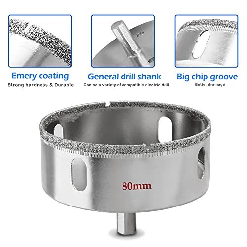 Image of Luomorgo 80mm /3.15 inch Diamond Hole Saw | 1.1 inch Cutting Depth, Diamond Drill Bits, For Glass Ceramic Marble Porcelain Tile, For Granite Quartz Gemstone