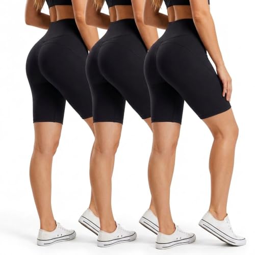 3 Pack Biker Shorts for Women – 8' Black High...